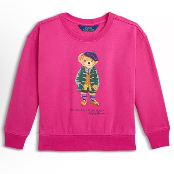 Polo Ralph Lauren Sweater Pink Preppy Bear L/S Patches Pull Over - Picture 2 of 5
